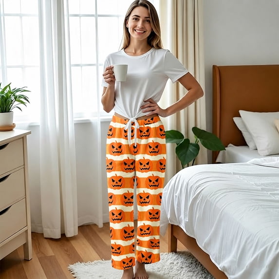 Fuzzy Halloween Pajama Pants for Women Flannel Pjs Pants Plush Pajama Bottom for Halloweens Costume Sleepwear
