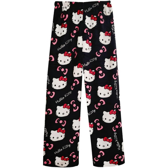 Fuzzy Halloween Pajama Pants for Women, Hello Cartoon Kitty Flannel Plush Pjs Pants Cute Anime Pajamas Bottom Home Lough Pants Sleepwear