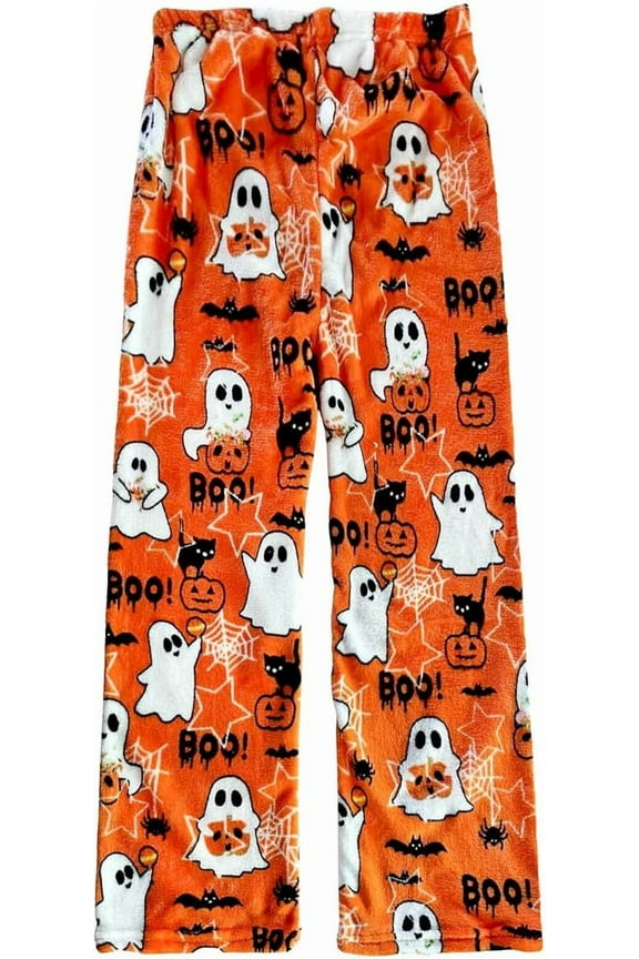Fuzzy Halloween Pajama Pants for Women Men Couples Flannel Pjs Pants Plush Pajama Bottom for Halloweens Costume Sleepwear
