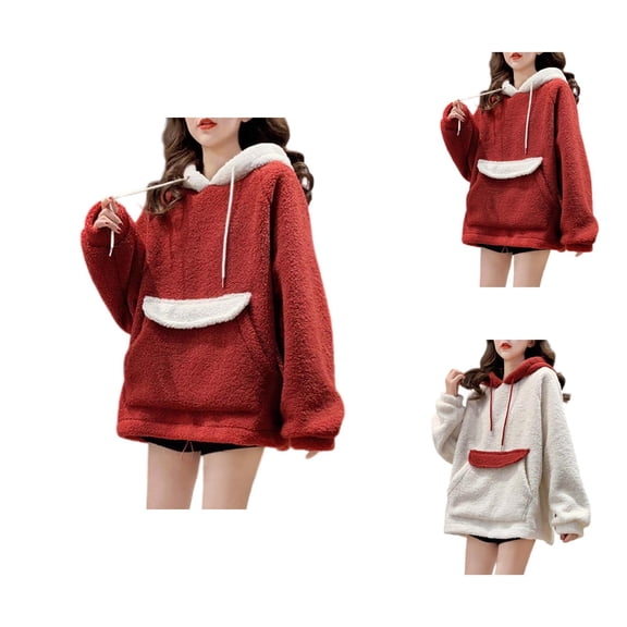 Fuzzy Hoodies for Women 2025 Fall Winter Long Sleeve Soft Plush Warm Hooded Sweatshirt with Pockets Pullover Tops