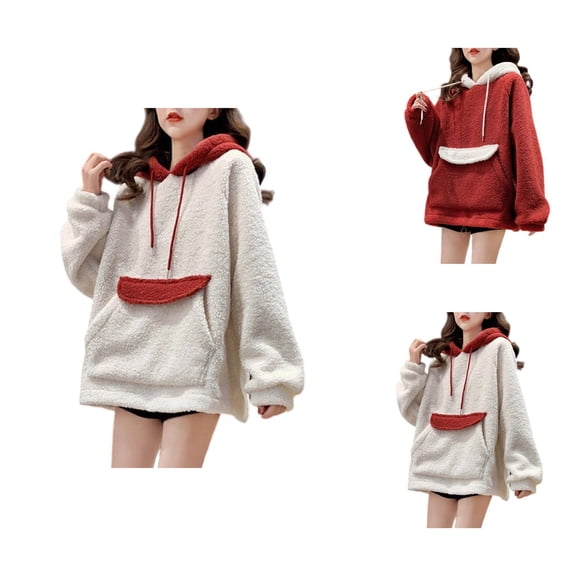 Fuzzy Hoodies for Women 2025 Fall Winter Long Sleeve Soft Plush Warm Hooded Sweatshirt with Pockets Pullover Tops