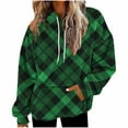thumbnail image 1 of Fuzzy Hoodies for Women Classic Plaid Hooded Sweatshirt Pocket Sherpa Fleece Loose Sweater Pullover Christmas Tops (XL, Green A), 1 of 5