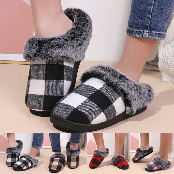 Fuzzy House Slippers For Women Fluffy Memory Foam Suede Slippers With Faux Fur Collar Indoor Outdoor Beige 37