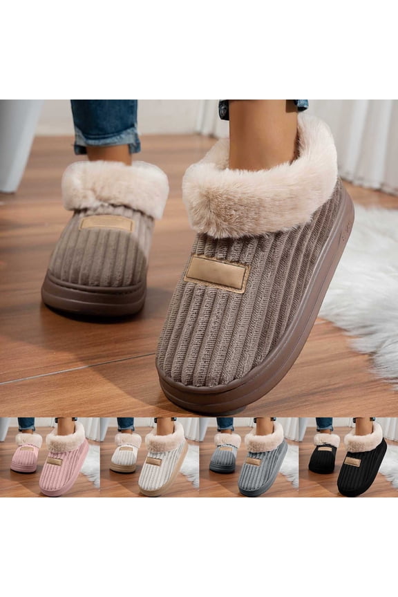 Fuzzy House Slippers Women Fuzzy Scuff Bedroom Slipper Shoes Comfy Fluffy Winter Memory Foam Indoor Womens Slip On Scuffette Slipper Slides Grey 45