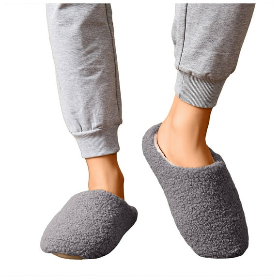 Fuzzy House Slippers for Women Indoor Soft Sole Winter Warm Plush Memory Form Slippers Furry Lined Casual Shoes Gray Size 7.5