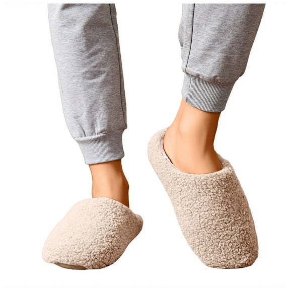 Fuzzy House Slippers for Women Indoor Soft Sole Winter Warm Plush Memory Form Slippers Furry Lined Casual Shoes White Size 7.5