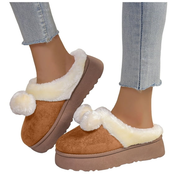 Fuzzy House Slippers for Women Memory Foam Suede Platform Mini Boots Plush Fleece Mules Clogs 2025 Indoor Outdoor House Shoes
