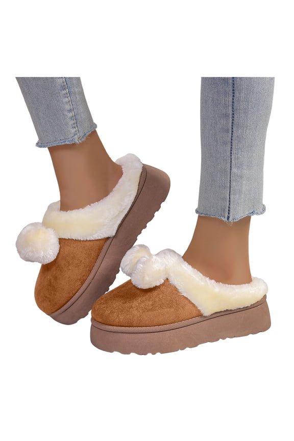 Fuzzy House Slippers for Women Memory Foam Suede Platform Mini Boots Plush Fleece Mules Clogs 2025 Indoor Outdoor House Shoes