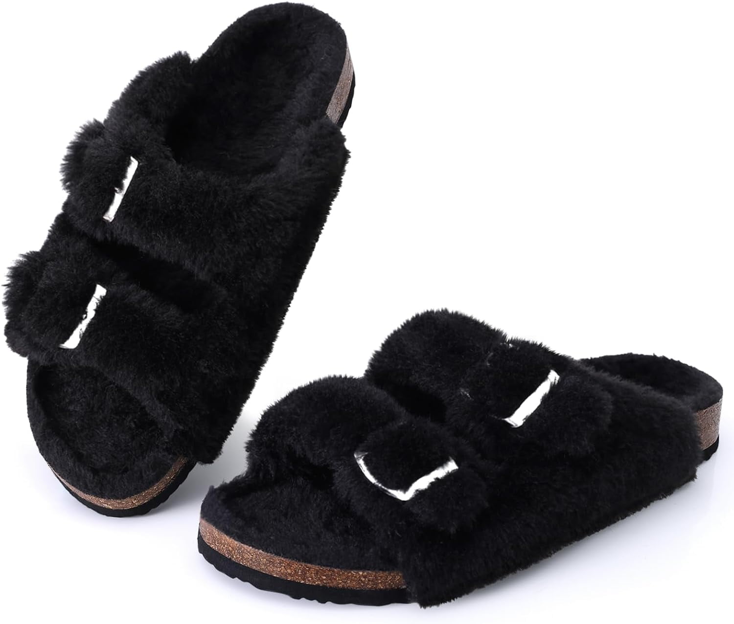 Fuzzy House Slippers for Women with Arch Support Adjustable Straps