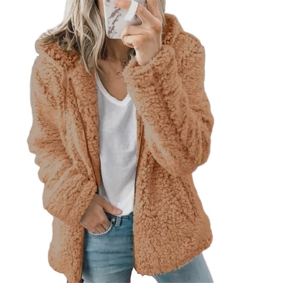 Fuzzy Jacket Ladies Jackets Sherpa Sweater Women Fuzzy Sweater for Women Cozy Jacket Women's Long Sleeve Full Zip Soft Warm Fleece Jacket, Coffee-M