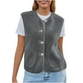 thumbnail image 1 of Fuzzy Jacket Vest Women Button Down Sleeveless Sherpa Coat Fall Winter Fleece Warm Coats with Pockets Gray, S, 1 of 7