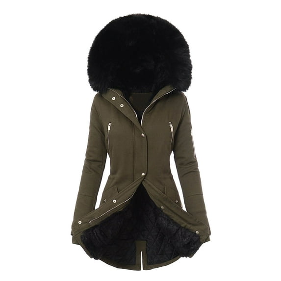 Fuzzy Jacket Womens Winter Warm Coats Casual Lightweight Puffer Jacket Plus Size Drawstring Snow Faux Fur Parka Jackets with Hooded Fleece Lined Jacket Women