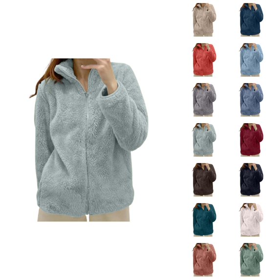 Fuzzy Jackets for Women 2026 Fashion Soft Thermal Long Sleeve Stand Collar Full Zip Up Winter Coat Outerwear