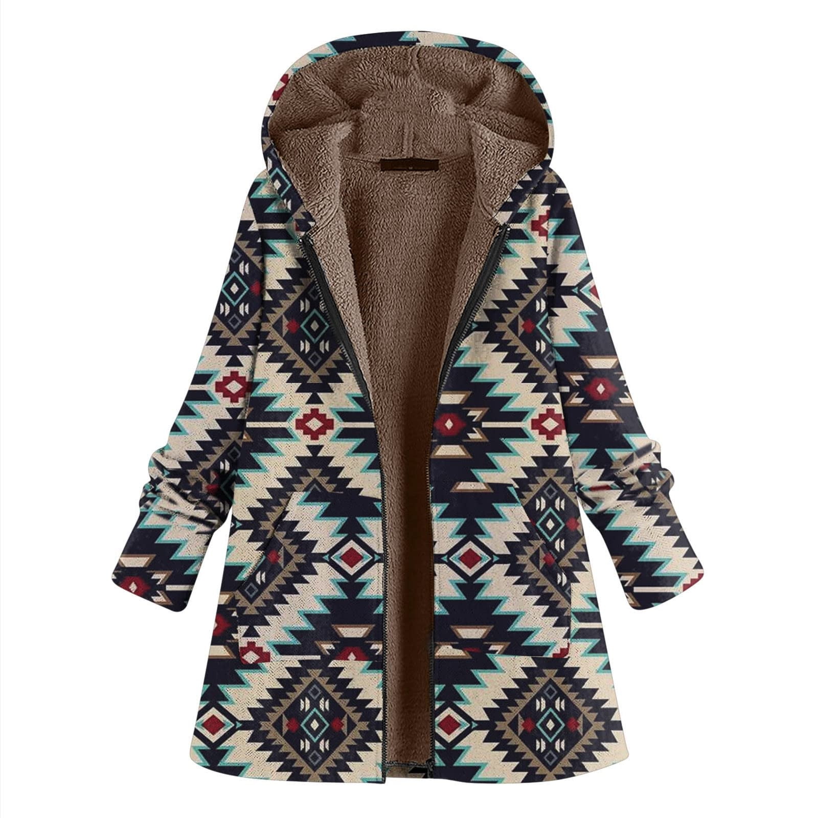 Fuzzy Jackets for Women with Hood Plus Size Long Sleeve Shirts Fall Fashion Aztec Print Zip Up Warm Lined Sherpa Coats Walmart