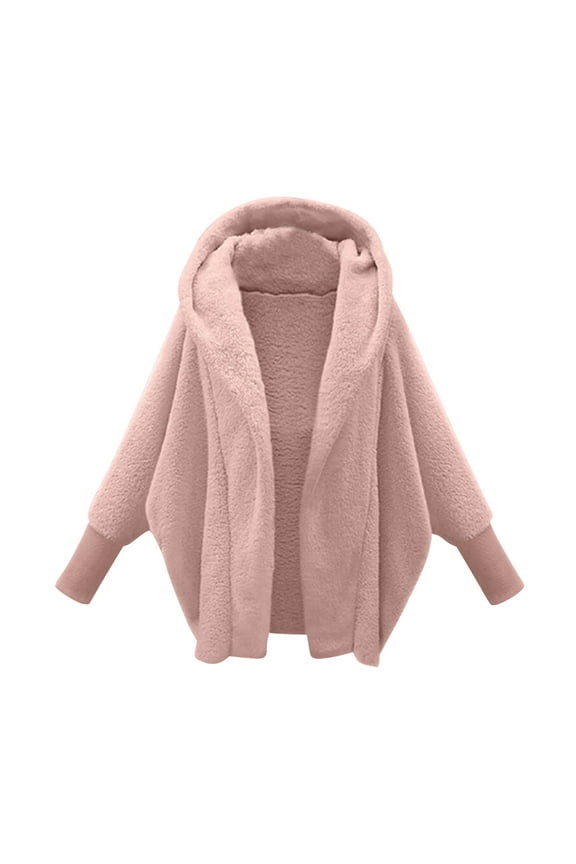 Fuzzy Jackets for Women with Hood,Winter Casual Open Front Cardigan with Cuffed Sleeve,Warm Cozy Hoodies for Cold Weather