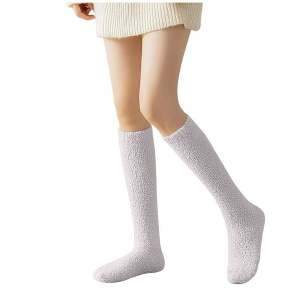 Fuzzy Knee High Socks Coral Velvet Calf Socks for Women in Autumn and Winter Plus Velvet Thickened Home Floor Sleeping Confinement Warm Winter Stockings