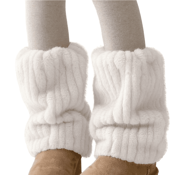 Fuzzy Leg Warmers for Women Y2k Fairy Grunge Fur Leg Warmers Women Fluffy Cute Stocking Socks Winter Warm Footless Socks Aesthetic Accessories 2026 Fall Outfits for Women White