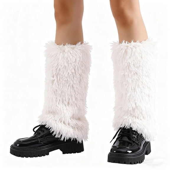 Fuzzy Leg Warmers for Women, Faux Fur Furry Boot Covers Winter Warm Fuzzy Boot Cuff Soft Boot Sleeves Leg Warmers for Halloween Santa Party Costume