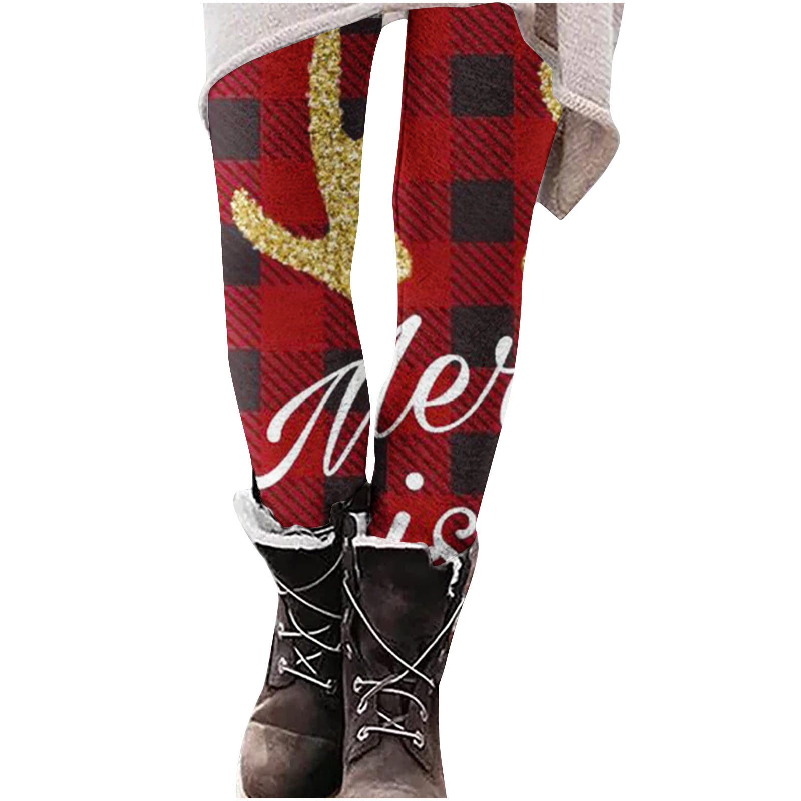 Fuzzy Leggings for Women Women's Autumn And Winter Fashion Christmas Print  Slim Boots Trousers Women's Leggings Fleece Lined Leggings Soft Clouds