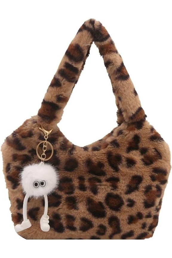 Fuzzy Leopard Tote Bag Y2K Fluffy Bag Women Furry Purse Small Cute Plush Bag Ladies Faux Bag With cute pendantsr