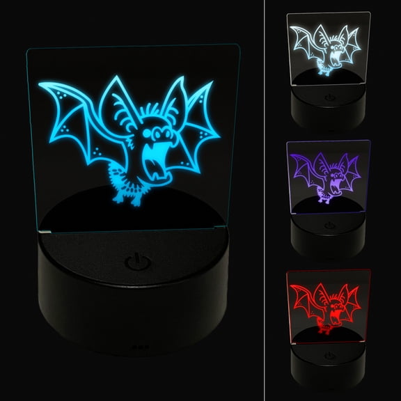 Fuzzy Little Cartoon Bat Halloween LED Night Light Sign 3D Illusion Desk Nightstand Lamp