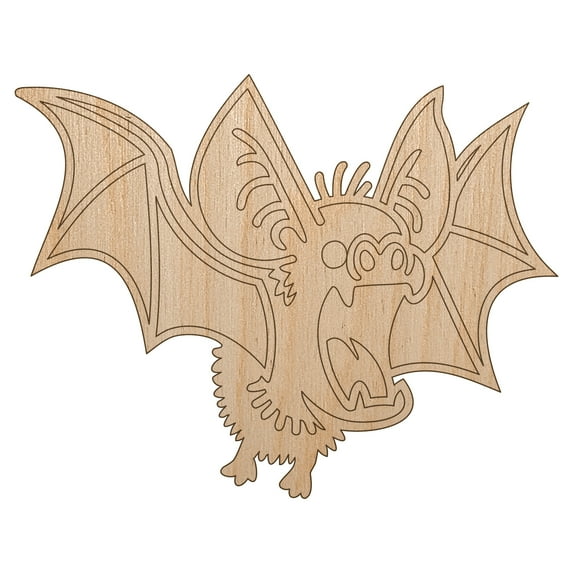 Fuzzy Little Cartoon Bat Halloween Wood Shape Unfinished Piece Cutout Craft DIY Projects - 6.25 Inch Size - 1/4 Inch Thick
