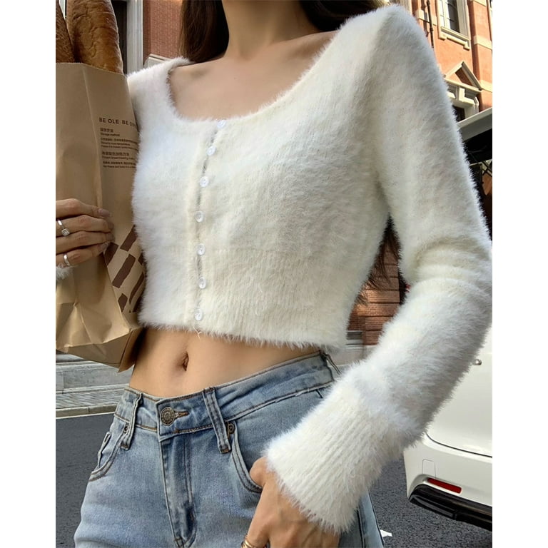 Fuzzy crop cardigan online