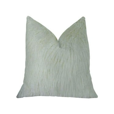 Fuzzy Mongolian Fur White Handmade Luxury Pillow, 24 x 24 in.