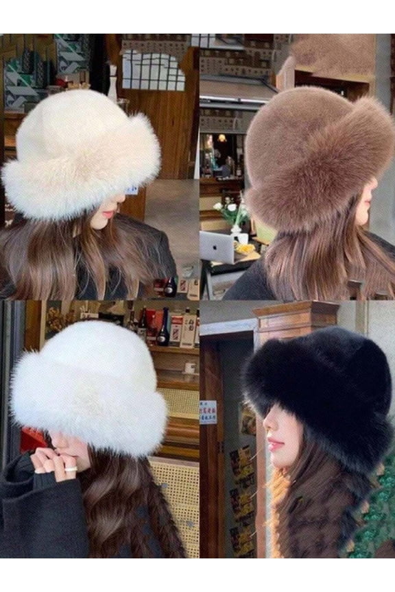 Fuzzy Mongolian Hat for Women, Thick Warm Faux Fur Bowl Cap with Plush Lining, Minimalist Fluffy Winter Beanie for Outdoor Ski and Daily Wear, Autumn Winter Accessory, Black