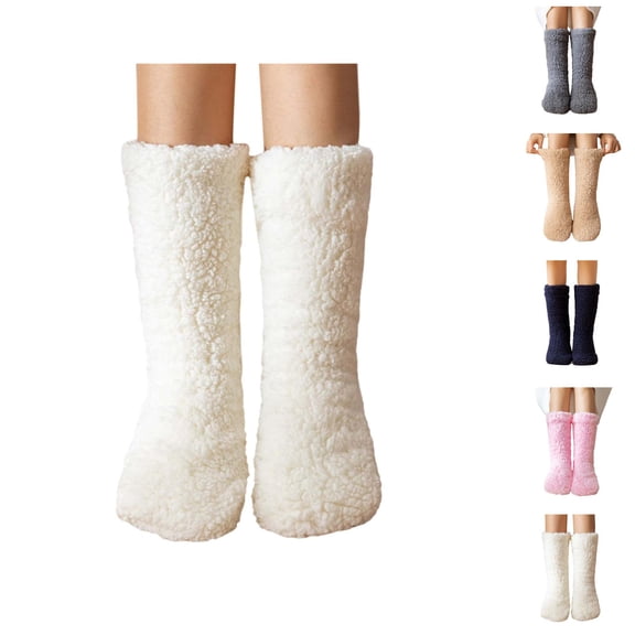 Fuzzy Non- Long Compression Socks for Women â Plush Lined Material, Silicone Grip Sole, Ideal for Home Sleeping, Snowy Days, and Winter Relaxation