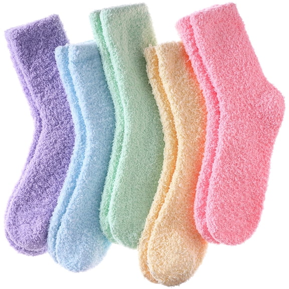 Fuzzy Non-Slip Socks Women Cozy Warm Plush Gripper Socks 5 Pairs
