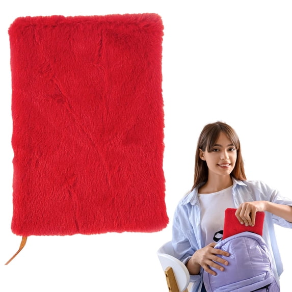 Fuzzy Notebooks Plush Cover Diary 21x15cm, Soft Furry Journal with Lined Pages, Cute Secret Writing Notebook Red Gift