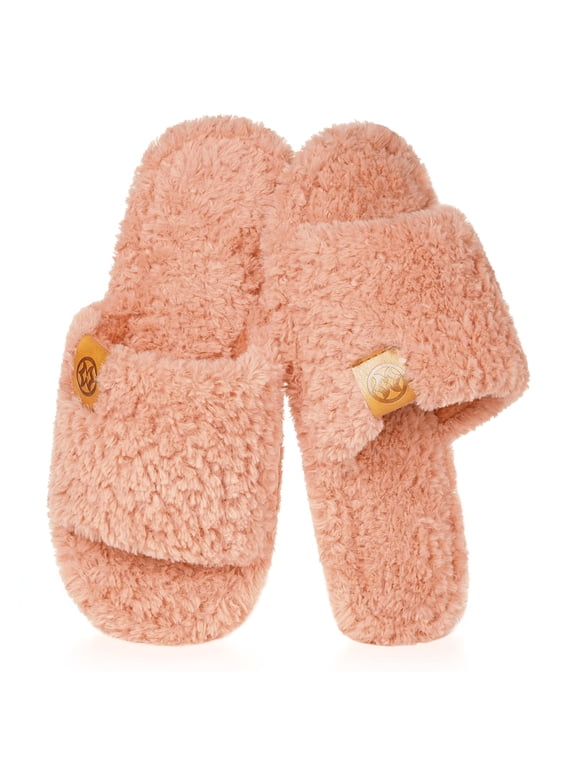 Fuzzy Open Toe Slippers for Women Men Indoor House Slipper Soft Memory Foam,Slip On Cozy Bedroom Slippers,Ladies Lightweight Non-Slip Home Slides