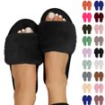 thumbnail image 1 of Fuzzy Open-toe Slippers for Women Winter Warm Slipper Faux Fur Sandals Anti-Skid Rubber Sole House Shoes Indoor Outdoor Soft Memory Foam Shoes Black 7.5-7.5, 1 of 1
