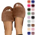 thumbnail image 1 of Fuzzy Open-toe Slippers for Women Winter Warm Slipper Faux Fur Sandals Anti-Skid Rubber Sole House Shoes Indoor Outdoor Soft Memory Foam Shoes Brown 5.5-6, 1 of 1