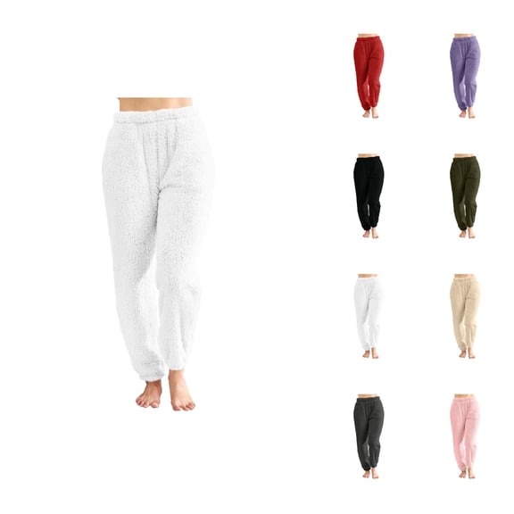 Fuzzy Pajama Pants Women 2026 Winter Soft Thermal Fuzzy Long Lounge Bottoms Pj Pants with Pockets Sleepwear