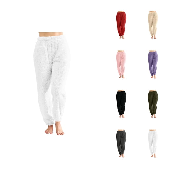 Fuzzy Pajama Pants Women 2026 Winter Thermal Comfort Fuzzy Long Lounge Bottoms Pj Pants Sleepwear with Pockets