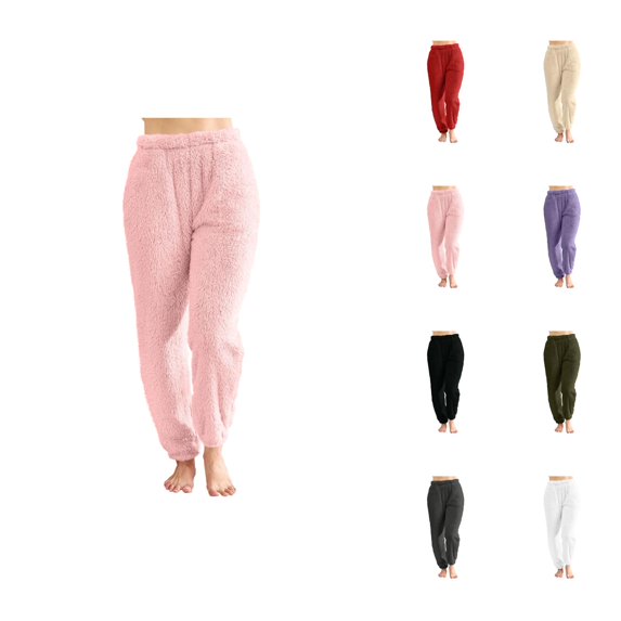 Fuzzy Pajama Pants Women 2026 Winter Thermal Comfort Fuzzy Long Lounge Bottoms Pj Pants Sleepwear with Pockets