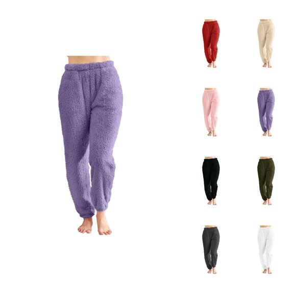 Fuzzy Pajama Pants Women 2026 Winter Thermal Comfort Fuzzy Long Lounge Bottoms Pj Pants Sleepwear with Pockets