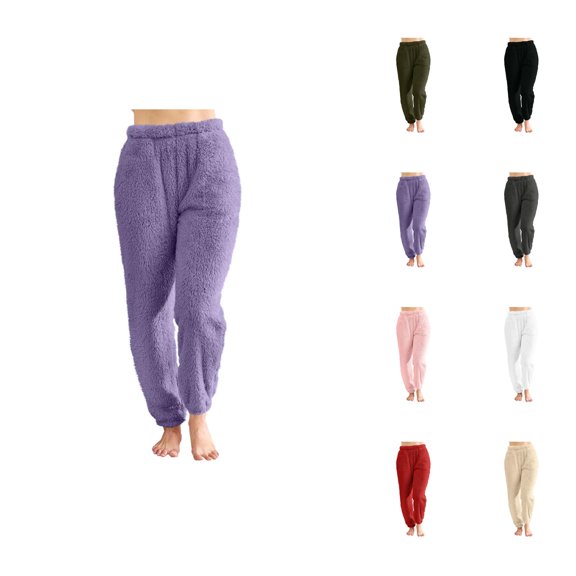 Fuzzy Pajama Pants Women 2026 Winter Thermal Soft Fuzzy Long Lounge Bottoms Pj Pants Sleepwear with Pockets
