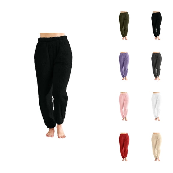 Fuzzy Pajama Pants Women 2026 Winter Thermal Soft Fuzzy Long Lounge Bottoms Pj Pants Sleepwear with Pockets