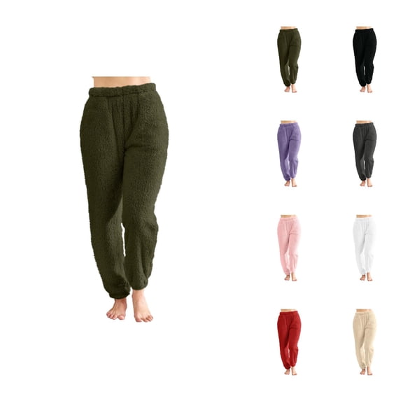 Fuzzy Pajama Pants Women 2026 Winter Thermal Soft Fuzzy Long Lounge Bottoms Pj Pants Sleepwear with Pockets