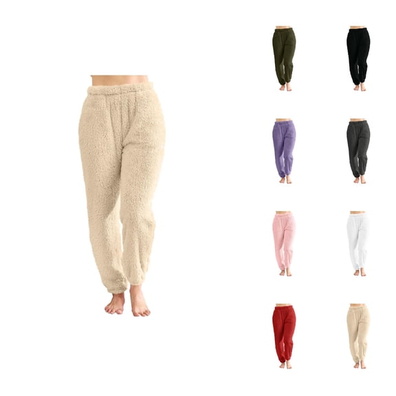 Fuzzy Pajama Pants Women 2026 Winter Thermal Soft Fuzzy Long Lounge Bottoms Pj Pants Sleepwear with Pockets