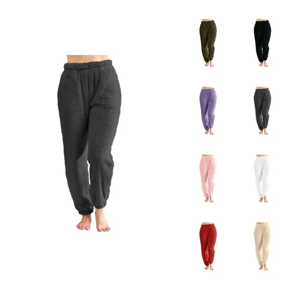 Fuzzy Pajama Pants Women 2026 Winter Thermal Soft Fuzzy Long Lounge Bottoms Pj Pants Sleepwear with Pockets