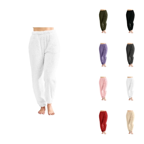 Fuzzy Pajama Pants Women 2026 Winter Thermal Soft Fuzzy Long Lounge Bottoms Pj Pants Sleepwear with Pockets