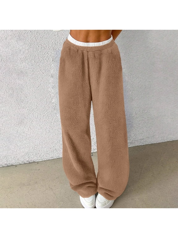 Fuzzy Pajama Pants for Juniors Wide Leg Lounge Pants Elastic Waist Comfy Warm Winter Plush Fluffy Sleep Pants