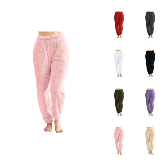 Fuzzy Pajama Pants for Women 2026 Casual Elastic Waist Tapered Trousers Soft Comfortable Warm Pj Pants with Pockets