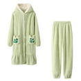 thumbnail image 1 of Fuzzy Pajama Set for Women Soft Hooded Button Plush Robe and Fleece Pants 2 Piece Sleepwear Loungewear Warm Bathrobe, 1 of 4