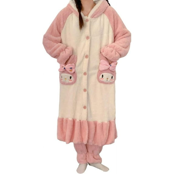 Fuzzy Pajama Set for Women Soft Plush Robe and Fleece Pants 2 Piece Sleepwear Loungewear Warm House Coat