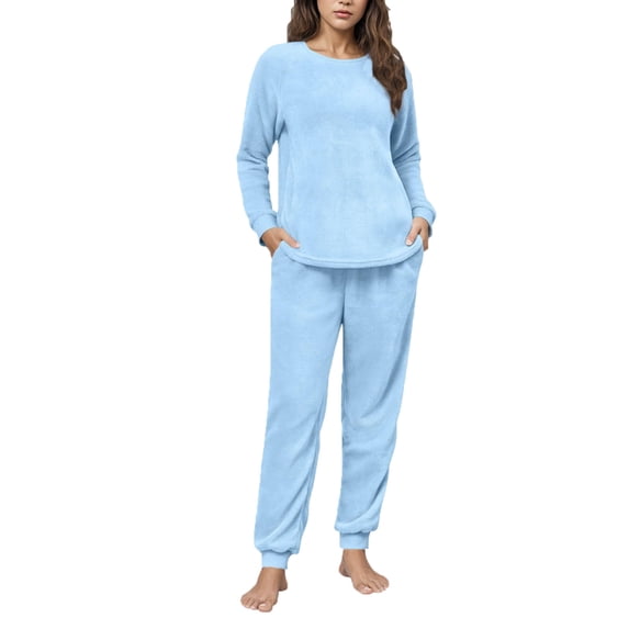 Fuzzy Pajama Sets for Women Plush Soft Long Sleeve Tops & Long Pants 2 Piece Pjs Fleece Warm Winter Lounge Sleepwear